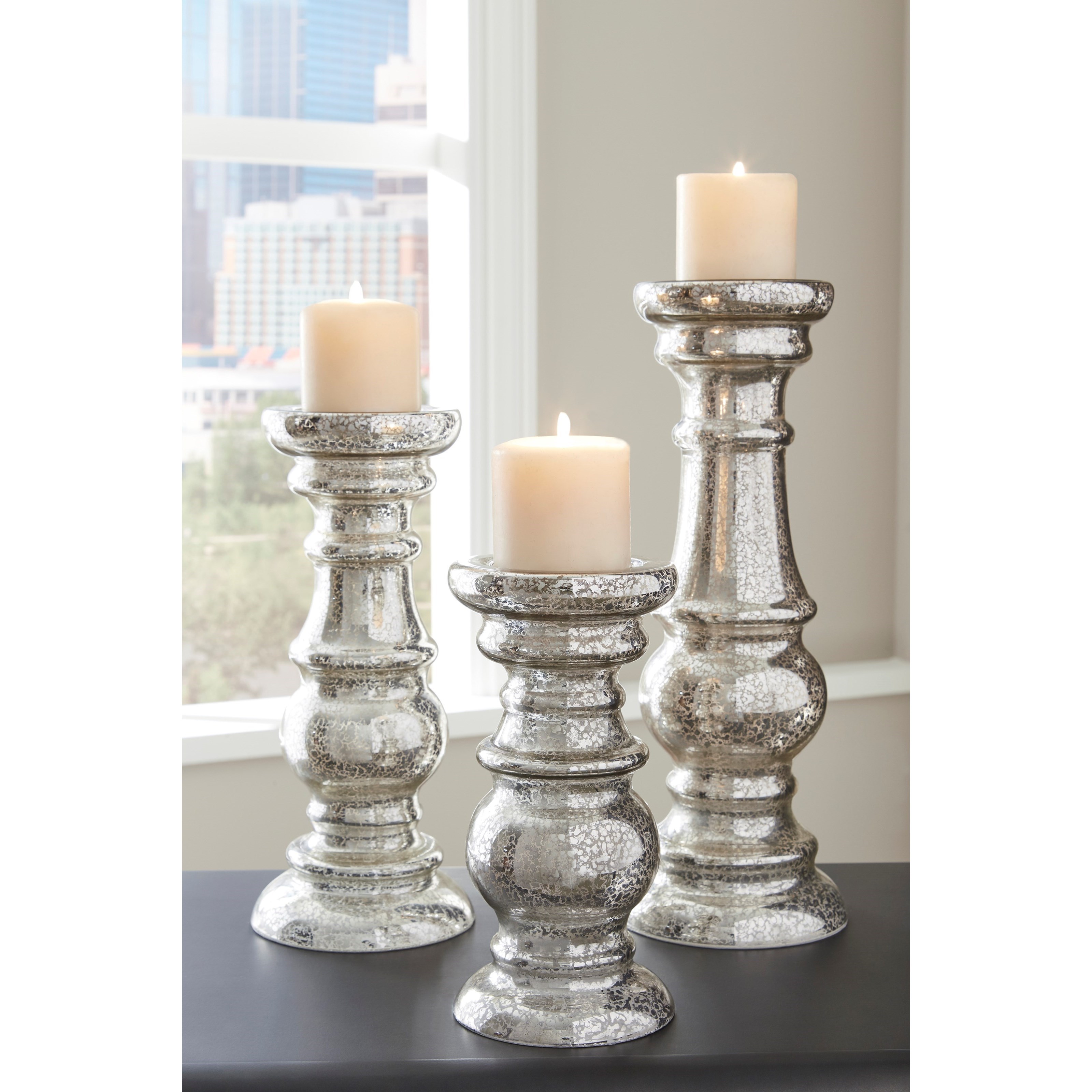 Signature Design by Ashley Accents Rosario Silver Finish Candle Holder